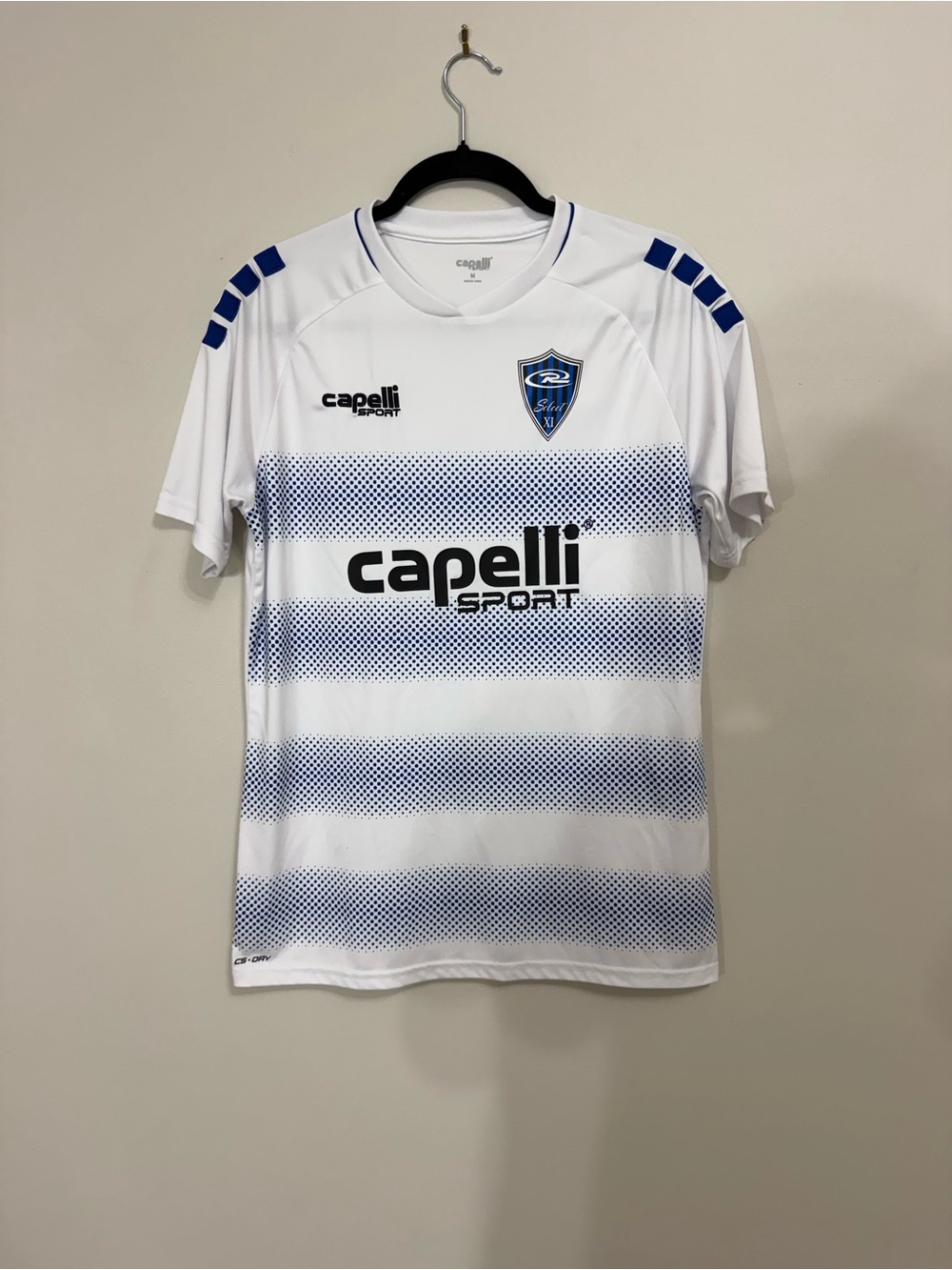 Capelli Sport Soccer Jersey Mens Medium Blue White Athletic Performance Shirt